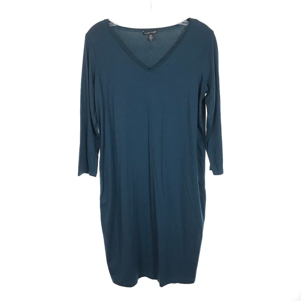 Womens Size Small Eileen Fisher Round Neck Tencel Jersey Bracelet Sleeve Dress